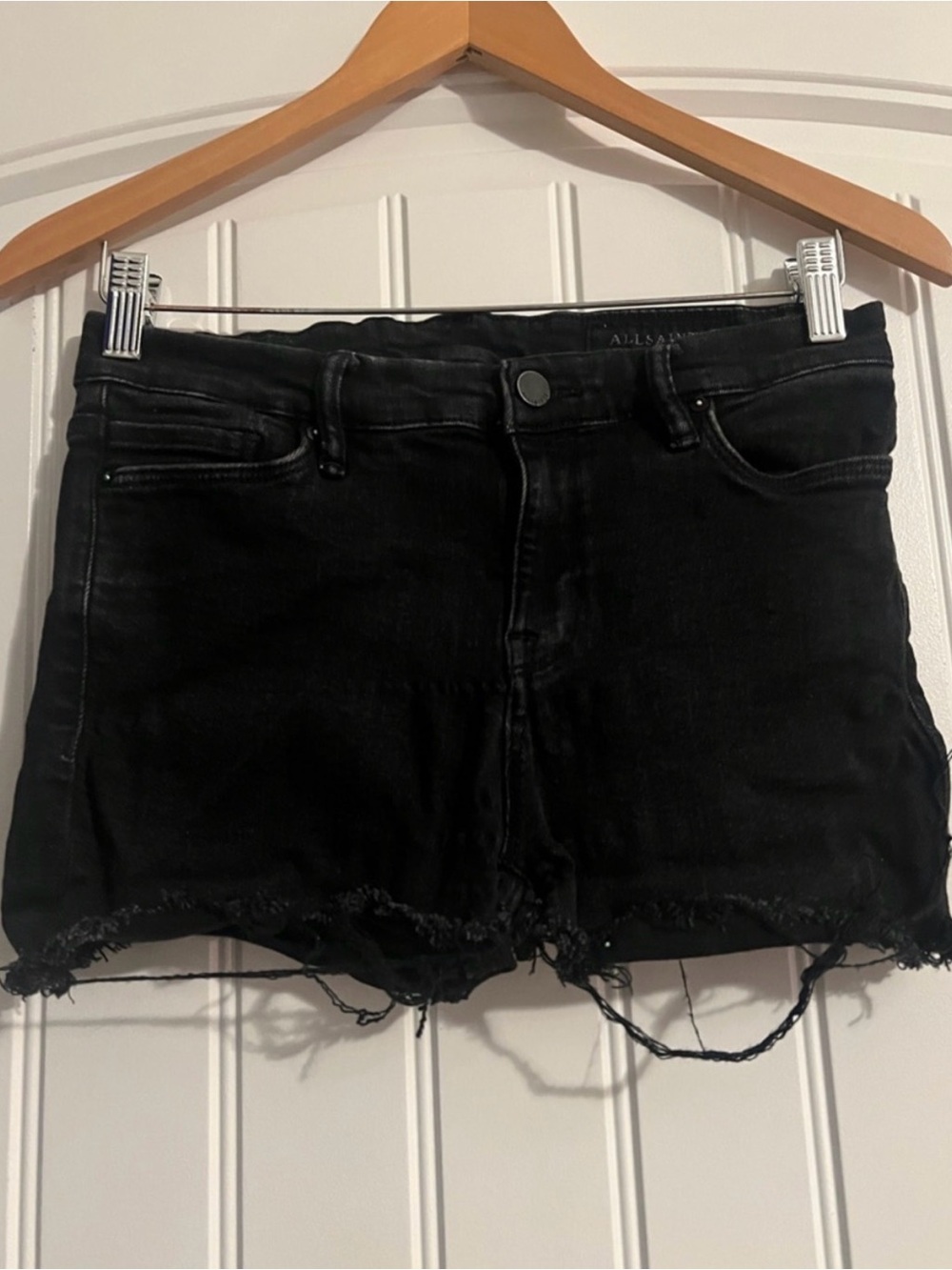All Saints Grace Black Denim Cutoff Shorts